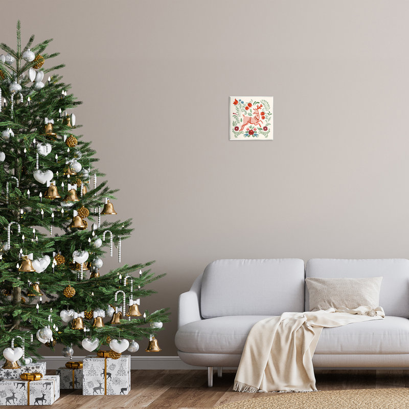 Pink & Green Floral Reindeer Wall Plaque Art, design by Victoria Barnes