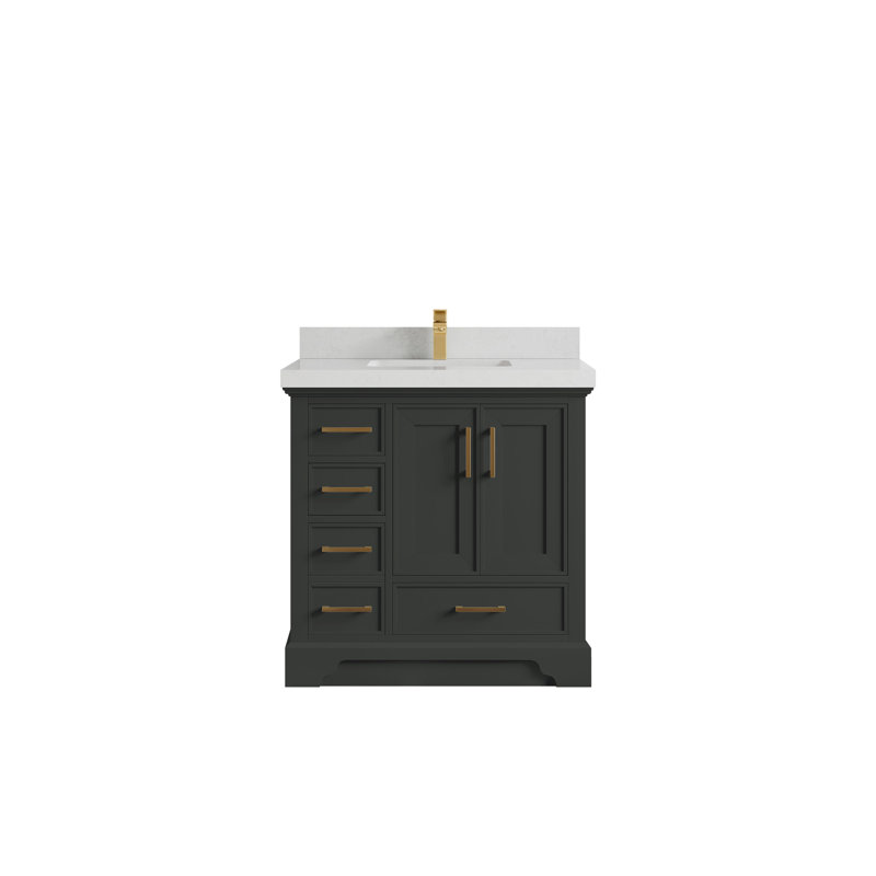 Meuble-lavabo simple 36 po avec comptoir Jonesha, Quartz de Carrare