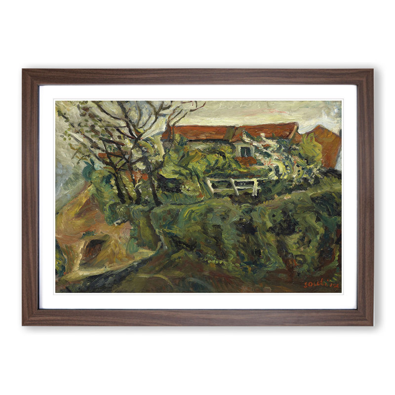 House in Landscape by Chaim Soutine - Picture Frame Painting, Walnut Framed, 27cm H x 36cm W x 2cm D