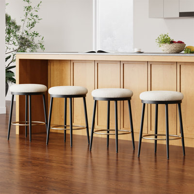24.75'' Modern Counter Stools Set Of 4,White Counter Stools With Iron Frame,Sponge Cushion,Footrest,Suitable For Kitchen/Bedroom/Dining Room.
