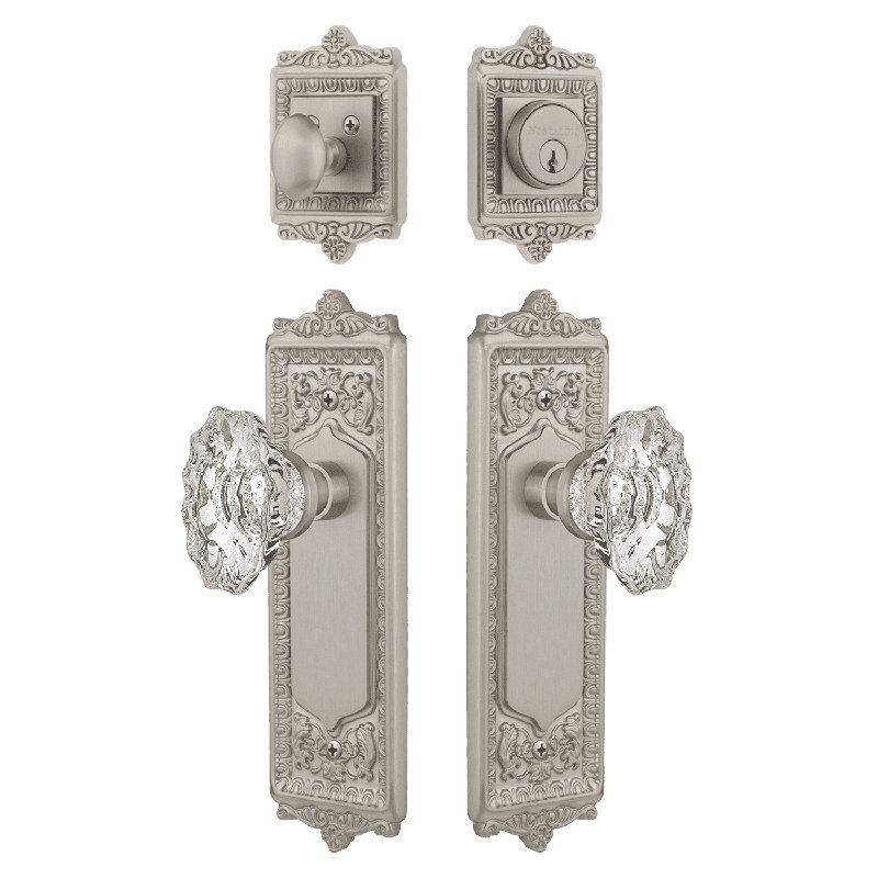 Nostalgic Warehouse Egg & Dart Entry Set with Chateau Crystal Knob, 2.375, Satin Nickel