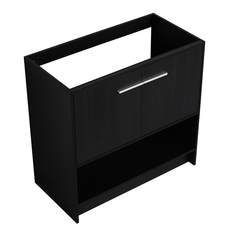 Meuble-lavabo de 36 po avec lavabo en céramique, 2 portes à fermeture douce, armoire autoportante en chêne noir, armoire de fabrication en contreplaqué, structure en chêne