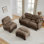 Canapé modulaire en L à 3 places avec repose-pieds, canapé en tissu de chenille confortable avec design plissé, mousse ergonomique haute densité, accoudoirs courbés et 2 coussins ronds, brun