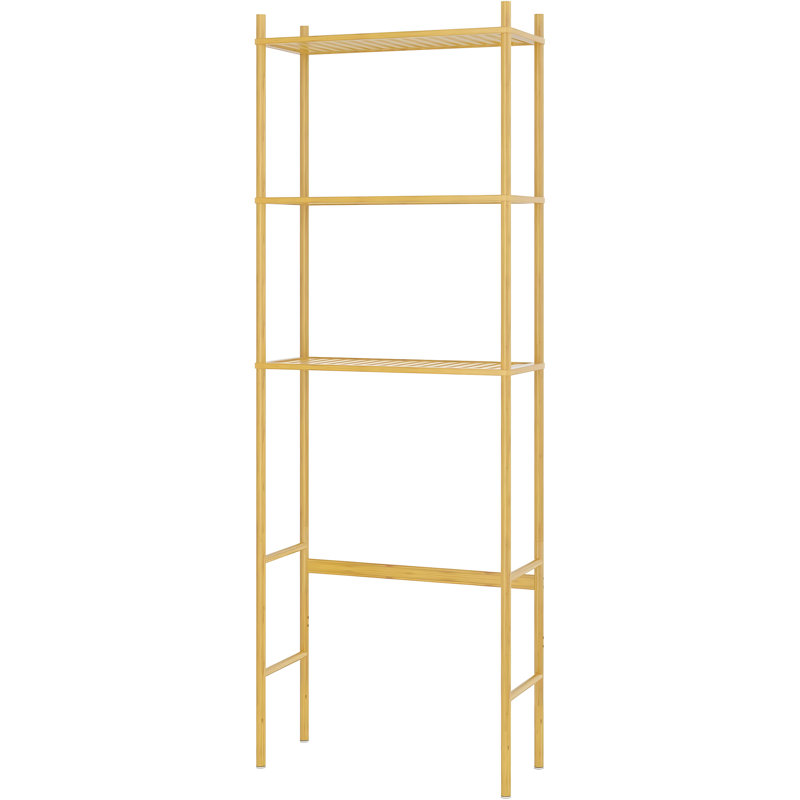 Rangement à 3 niveaux au-dessus de la toilette, tablette de salle de bain autoportante en bambou avec pieds réglables et tringle inférieure, conception peu encombrante pour les articles de toilette, facile à installer
