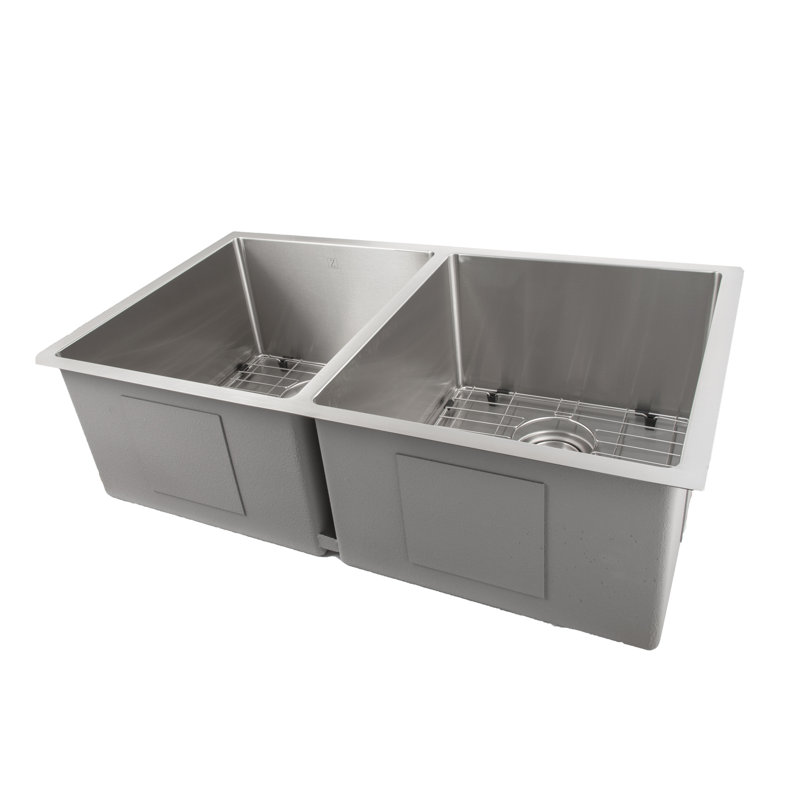 Anton Stainless Steel 33" L x 19" W Double Basin Undermount Kitchen Sink with Basket Strainer