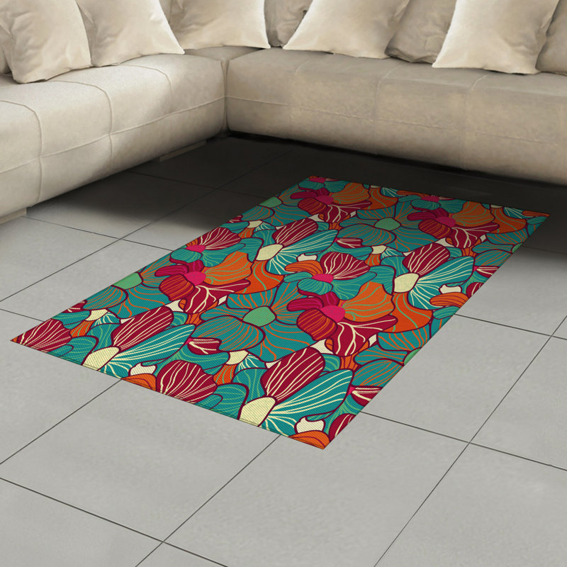 Washable Floral Indoor Rug, Rectangle 4' x 5'8"