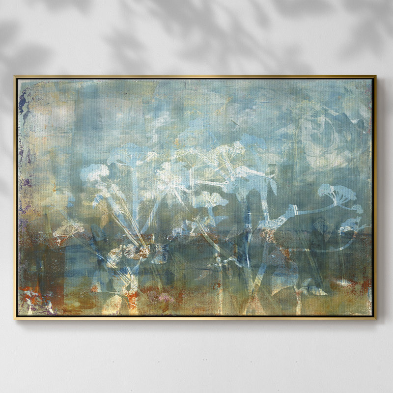 Bord de l'eau, H 27 po x l 41 po x P 2 po, Toile avec cadre flottant or