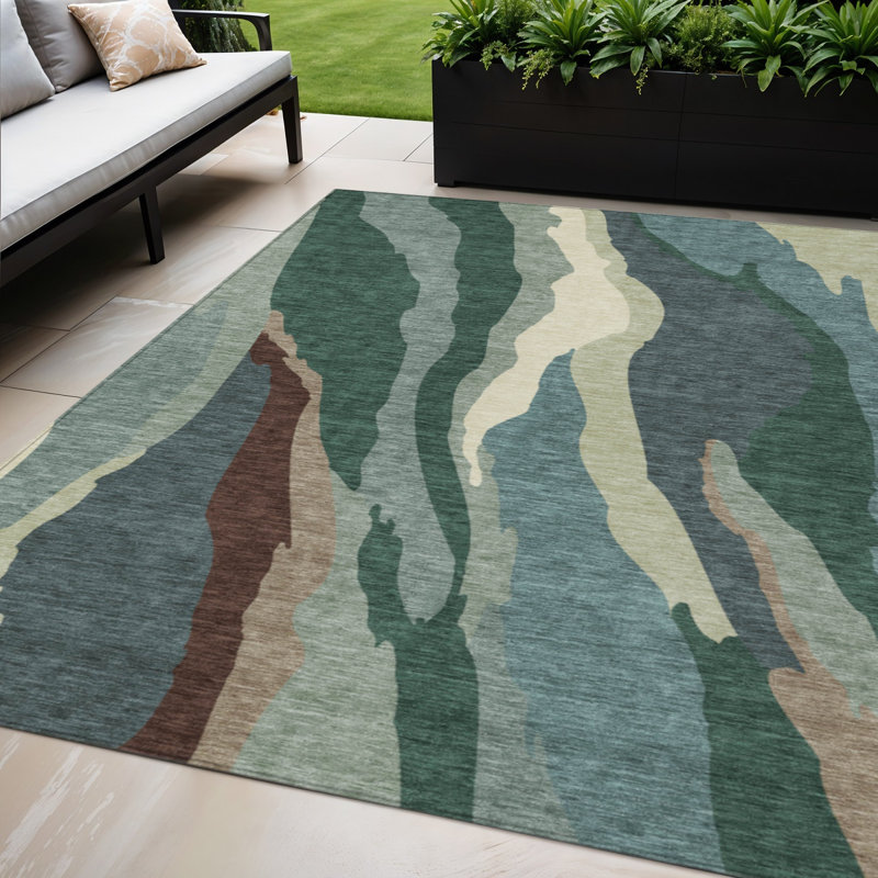 Tapis d'extérieur lavable abstrait brun et beige 5 pi x 8 pi Sage