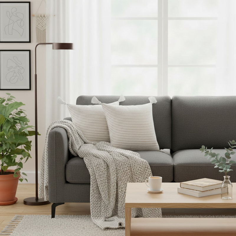 Ensemble de 2 coussins décoratifs en coton à rayures grises, Gris