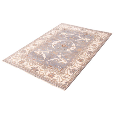 Tapis unique en laine noué à la main gris / ivoire nouvel âge 6 pi 1 po x 9 pi Terance