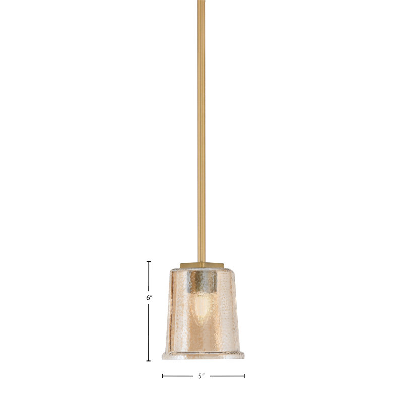 Anneken Stem Hung Mini Pendant Shown In New Age Brass Finish With 5.25" Amber Bubble Glass, Amber/Brass