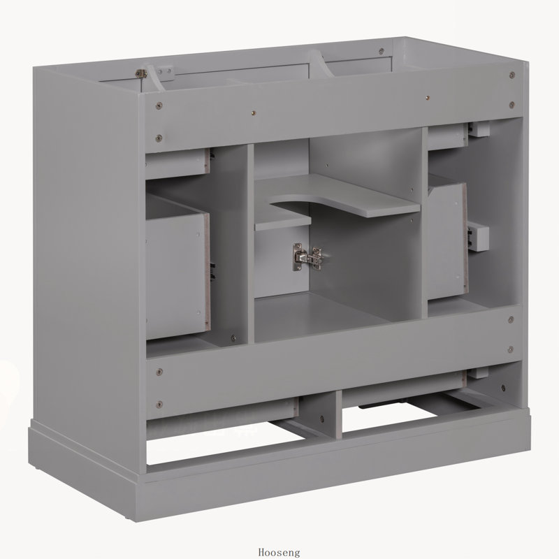 Base de meuble-lavabo sur pied 36 po seulement, armoire en panneau de fibres à densité moyenne avec 6 tiroirs, diviseur de tiroir multifonctionnel et tablette réglable, gris