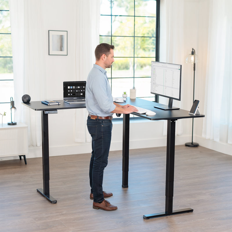Bureau debout d'angle électrique VIVO, Noir / Noir, 55 po x 63 po