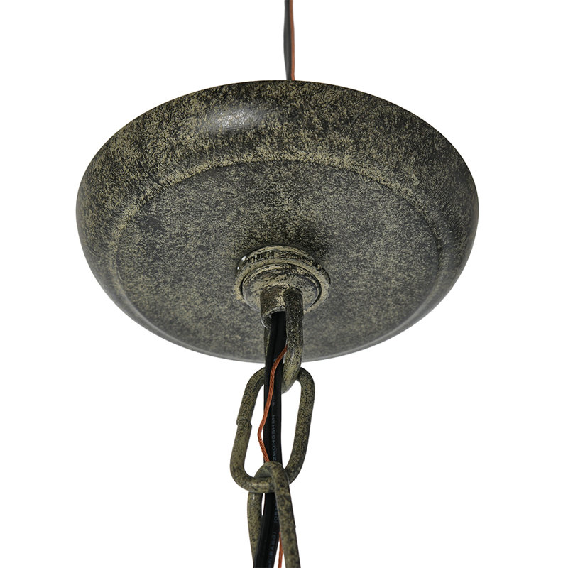 Metal and Draped Wood Bead Chandelier, Rustic Antiqued Metal/Cream