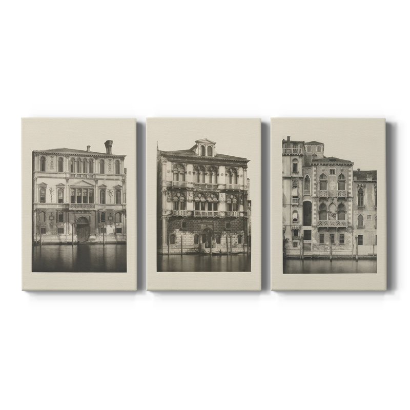 Vintage Views of Venice I - Toile tendue avec châssis - 3 pièces, H 12 po x l 24 po