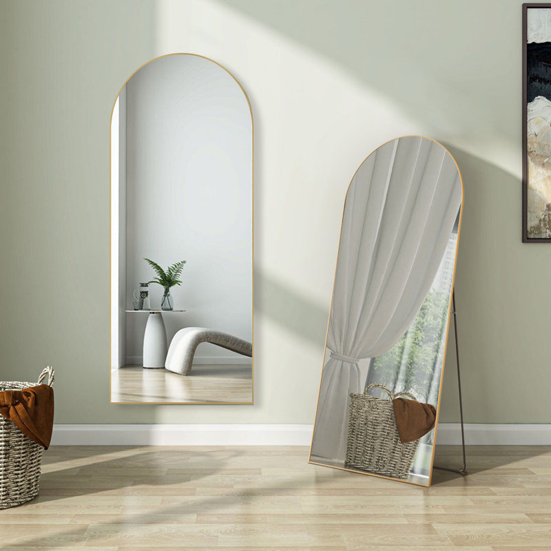 Metal Arched Full Length Mirror (set Of 2), 59" x 16", Black