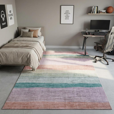Tapis juvénile arc-en-ciel rose 7 pi x 10 pi