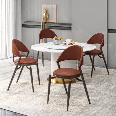 Dearmond Upholstred Leather Modern Dining Chair Open Back Cozy Accent Chair With Metal Legs