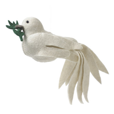 Handmade Hand Felted Wool Cream Dove Christmas Tree Topper 