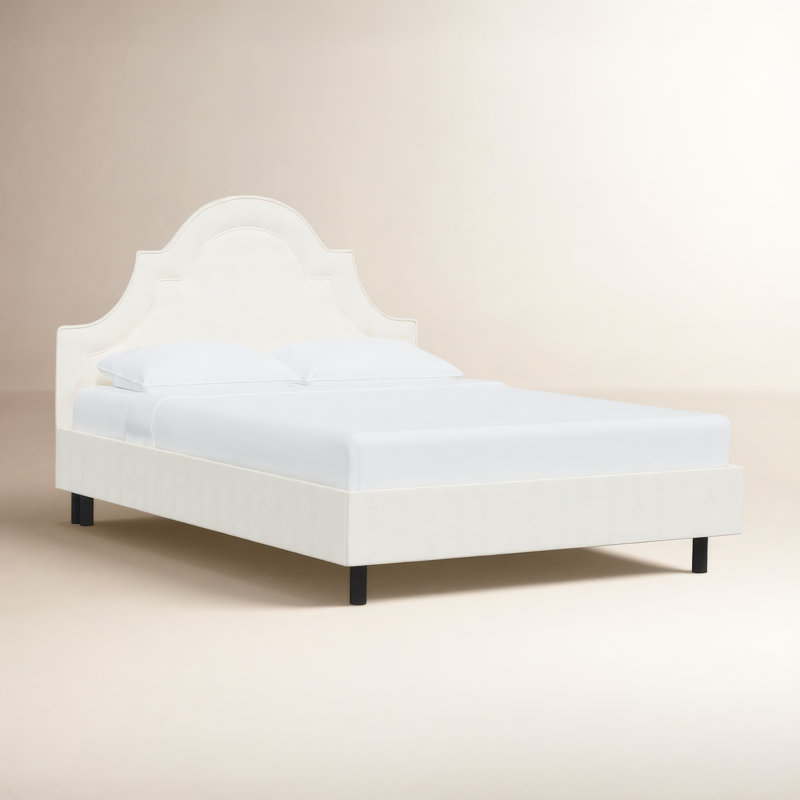 Knipe Upholstered Unfinished Scalloped Bed, Zuma White Textured Linen, Queen