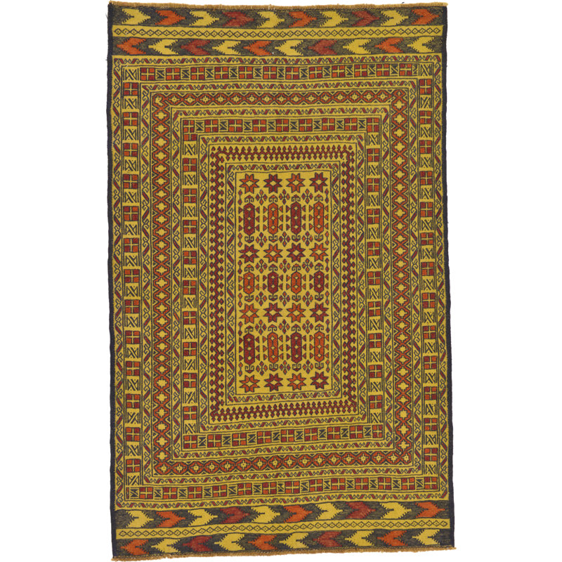 Tapis beige de la laine 4 pi x 6 pi 3 po one-of-kind à la main noué la Warminster
