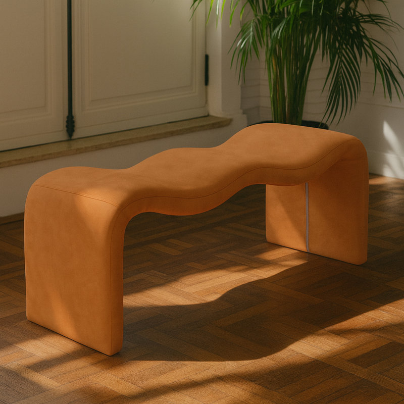 Banc en cuir Monifa Vegan, Cuir cognac végétalien