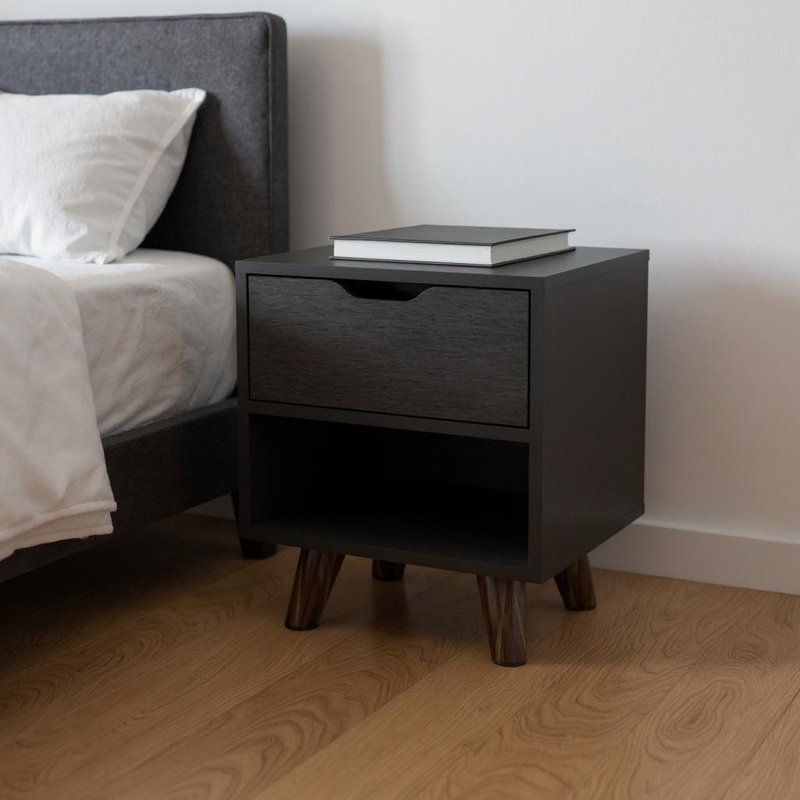 Normant 19" Black Wood One Drawer Nightstand