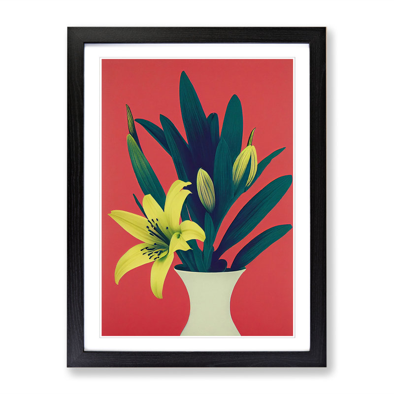 Lily Flower Vase - Picture Frame Print, 34cm H x 25cm W x 2cm D, Black