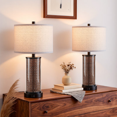 23.5’’ Clear Glass Rattan Bedside Table Lamp Set