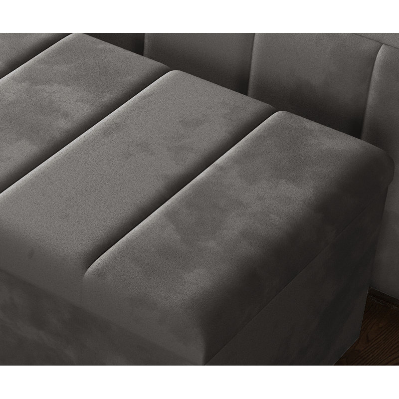 Alakay 102cm Wide Rectangle Striped Ottoman Storage Box with Hydrolic Arm, Plush Grey