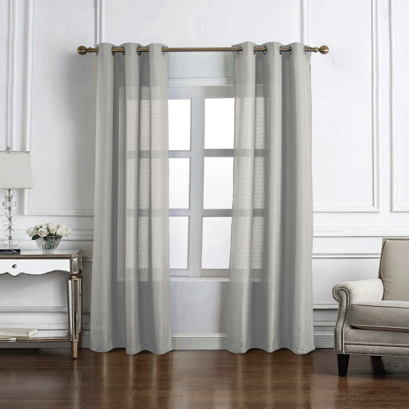 Cole Textured Semi Sheer Window Curtain Panel, Silver, 54" W x 95" L
