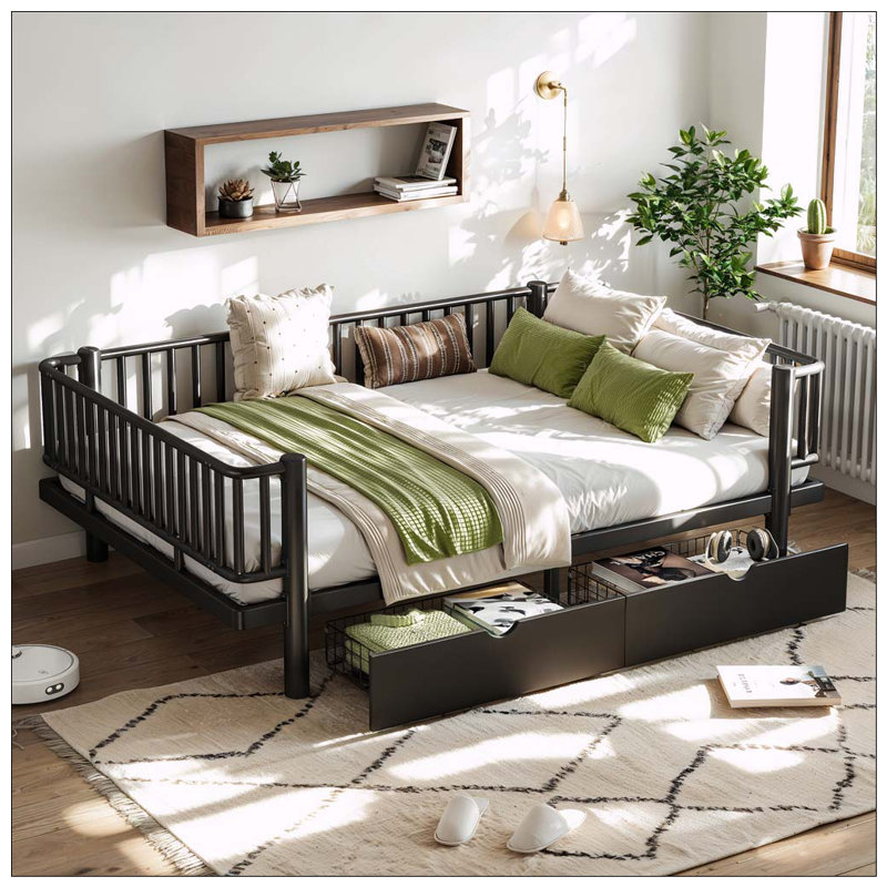 Lit plateforme avec tiroirs de rangement, Full, Black
