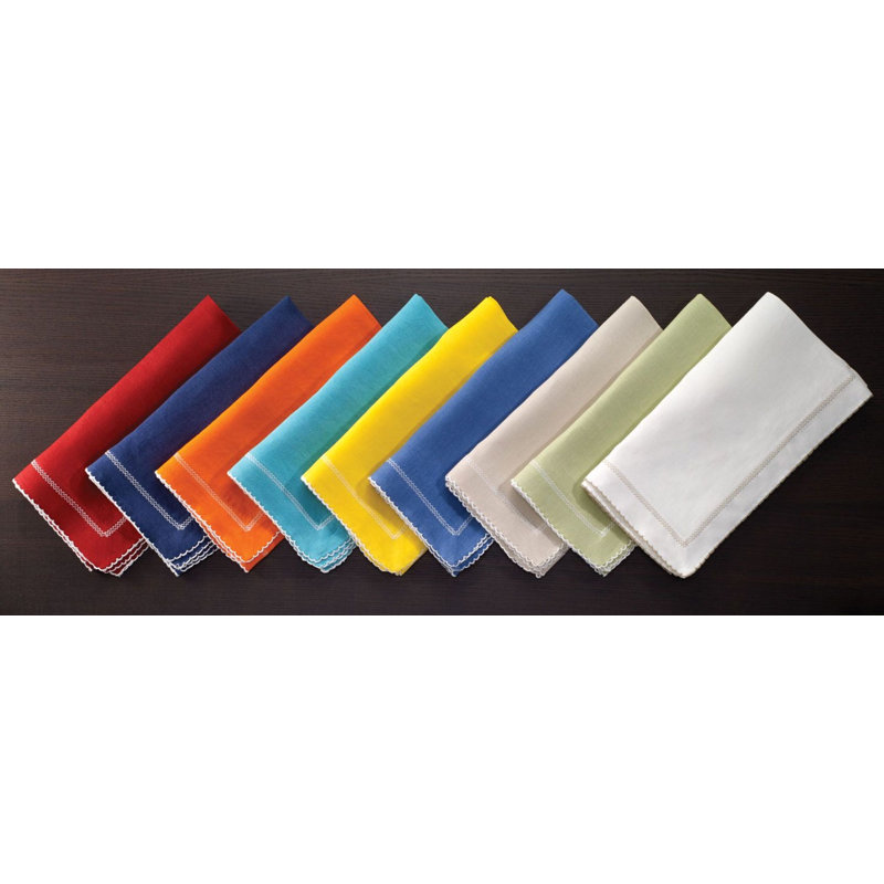 Picot Linen Chevron Square Napkin, White/Beige