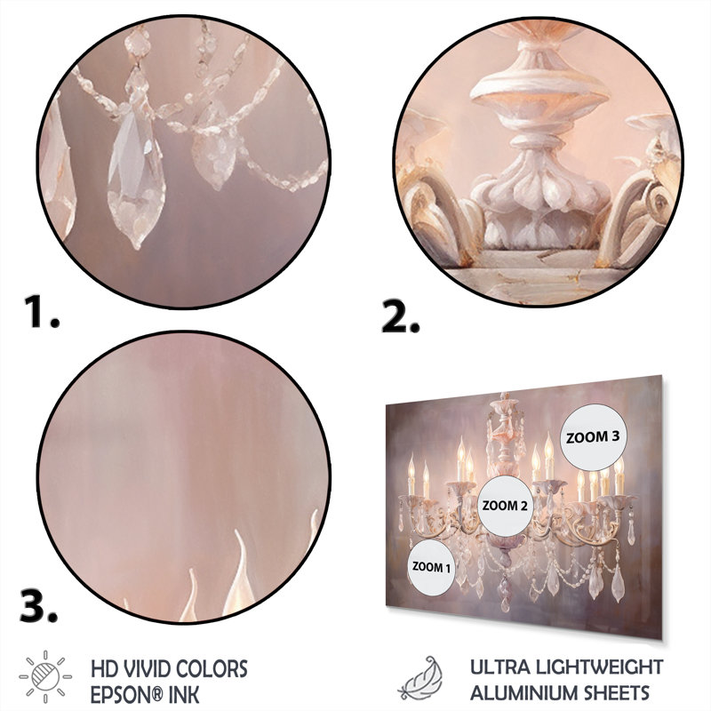 Chandelier Serene Luster II - Chandelier Print on Metal, 12" H x 20" W x 1" D