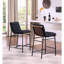 Chaise de luxe à hauteur de comptoir avec sangles en cuir cognac et assise en velours confortable avec base en métal noir