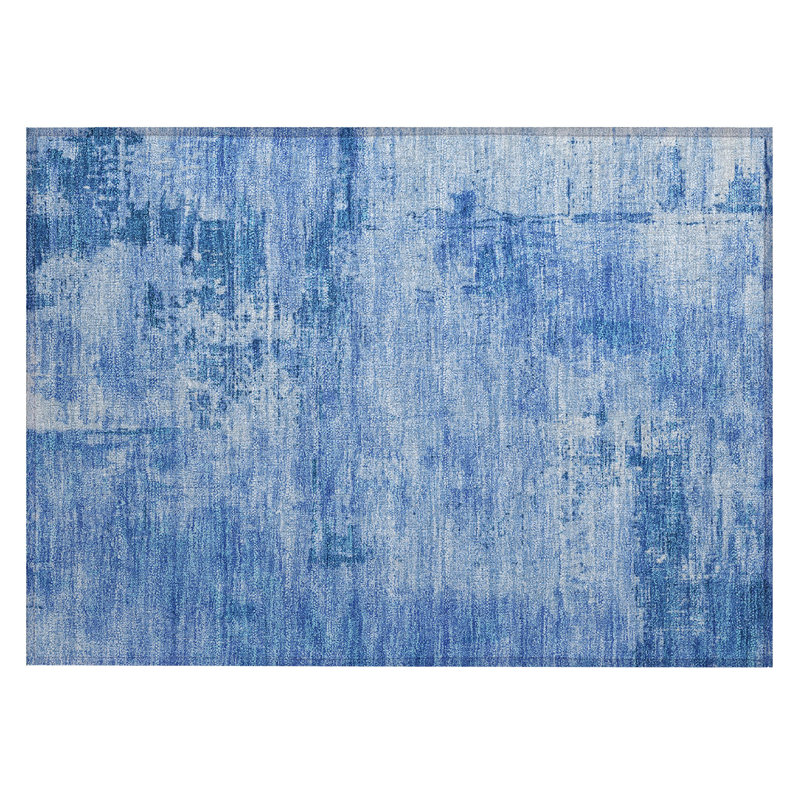 Navy Abstract Synthetic Rectangular Washable Rug 20" x 30"