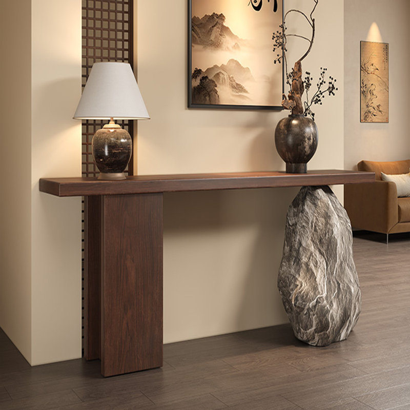 Console en bois massif de style médiéval., H 31,5 po x l 59 po x P 11,8 po
