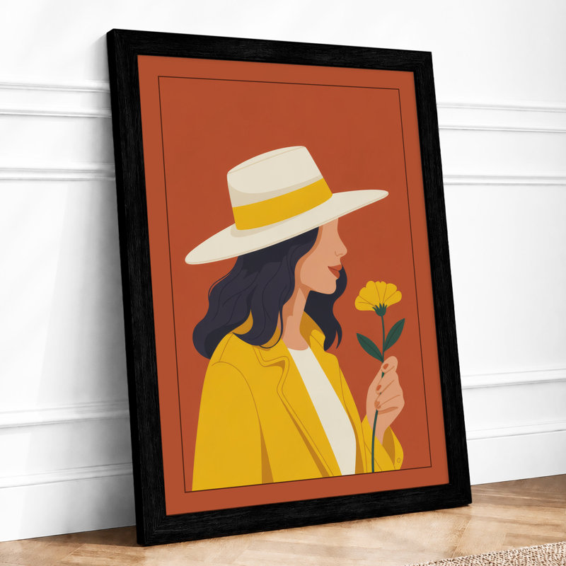 Woman With Yellow Flower Modern - Print, A1 - 84.1 x 59.4 cm, Black