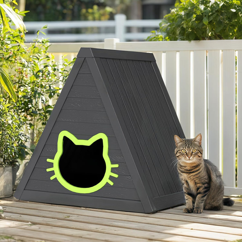 Maison de chat en résine noire - environnement sombre et confortable pour 1 à 2 chats, assemblage facile, conception durable pour une utilisation intérieure / extérieure