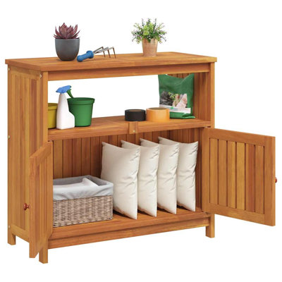 vidaXL Rustic Solid Acacia Garden Console Table with Doors, Durable and Weather-Resistant with Oil Finish, Indoor Outdoor Entryway Storage, Modern Patio Furniture, 31.5"x13.8"x29.5"