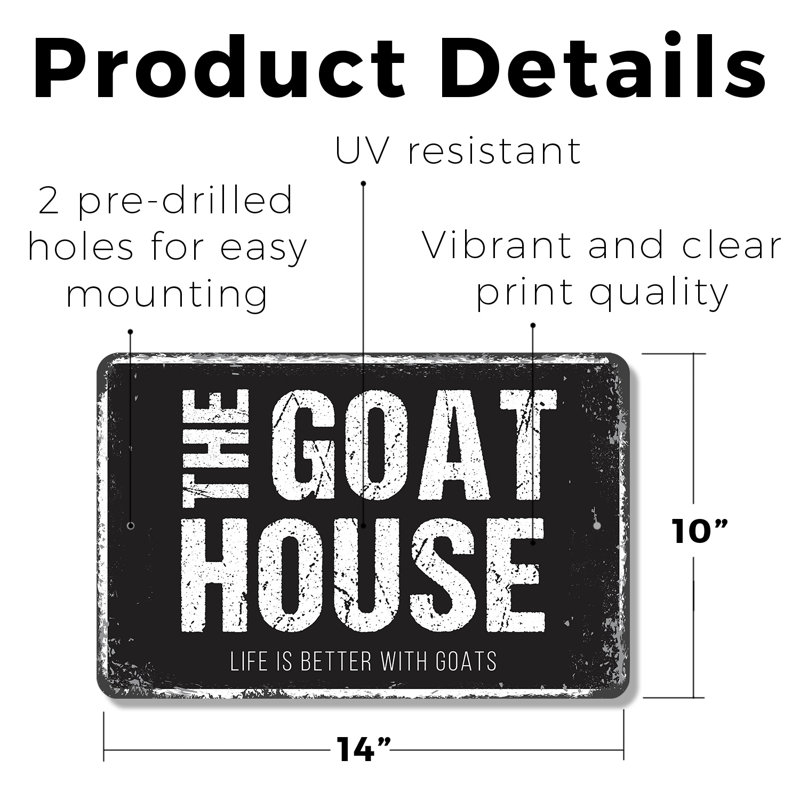 Enseigne en plastique 10 po x 14 po The Goat House, H 10 po x l 14 po x P 0,1 po