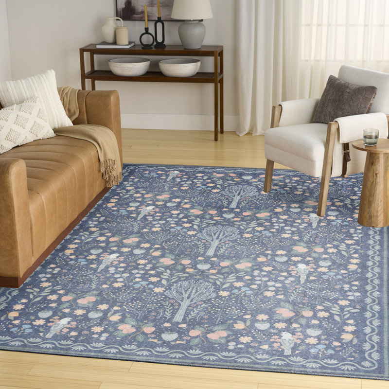 Nourison Botanical Washables 7'6" x 9'10" Blue Multicolor Modern Indoor Rug, Rectangle 7'6" x 9'10", Multicolor Blue