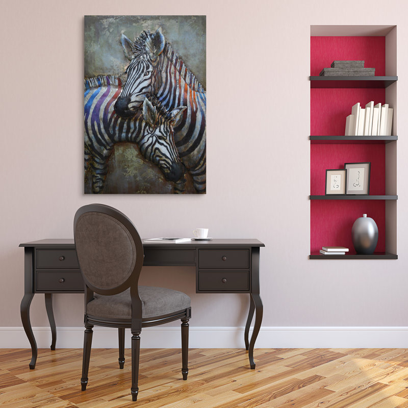 Hand-Painted Iron Zebras Wall Art in Mixed Media