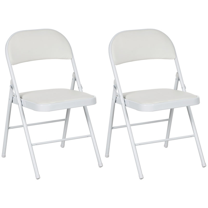 Kopervik Faux Leather Padded Stackable Folding Chair Folding Chair Set, 2, White