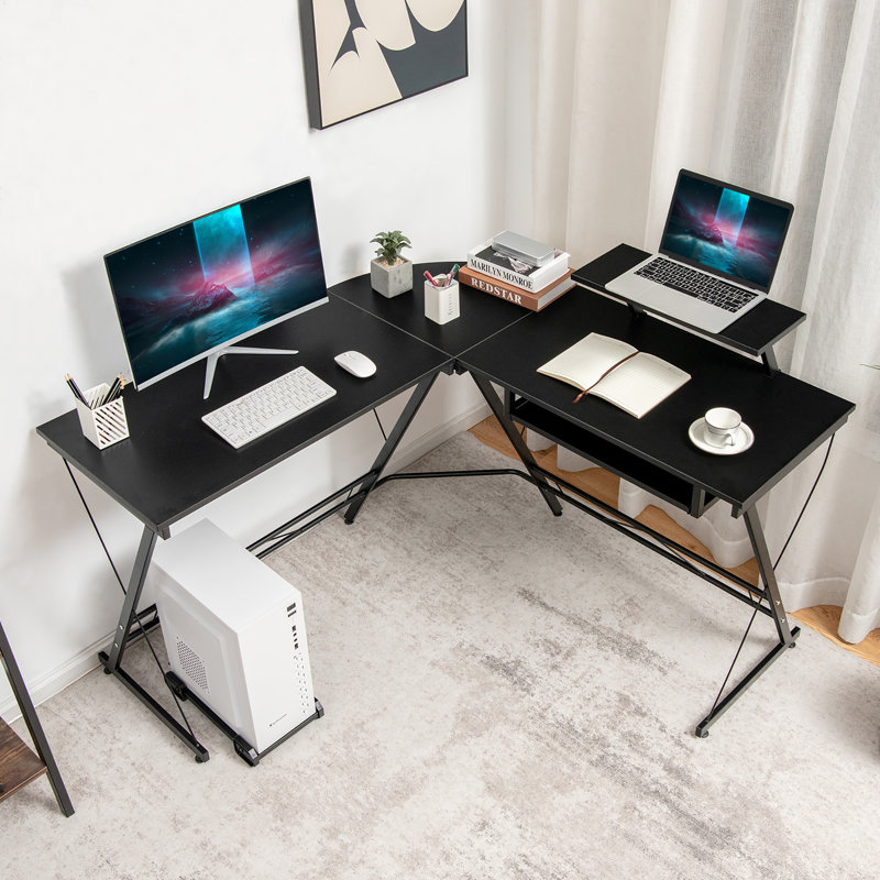 Jazabell L-Shaped Metal Base Computer Desk