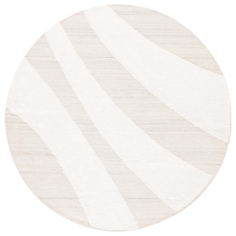 Brogun Abstract Handmade Flatweave Wool/Cotton Area Rug in Ivory/Beige, Round 6'