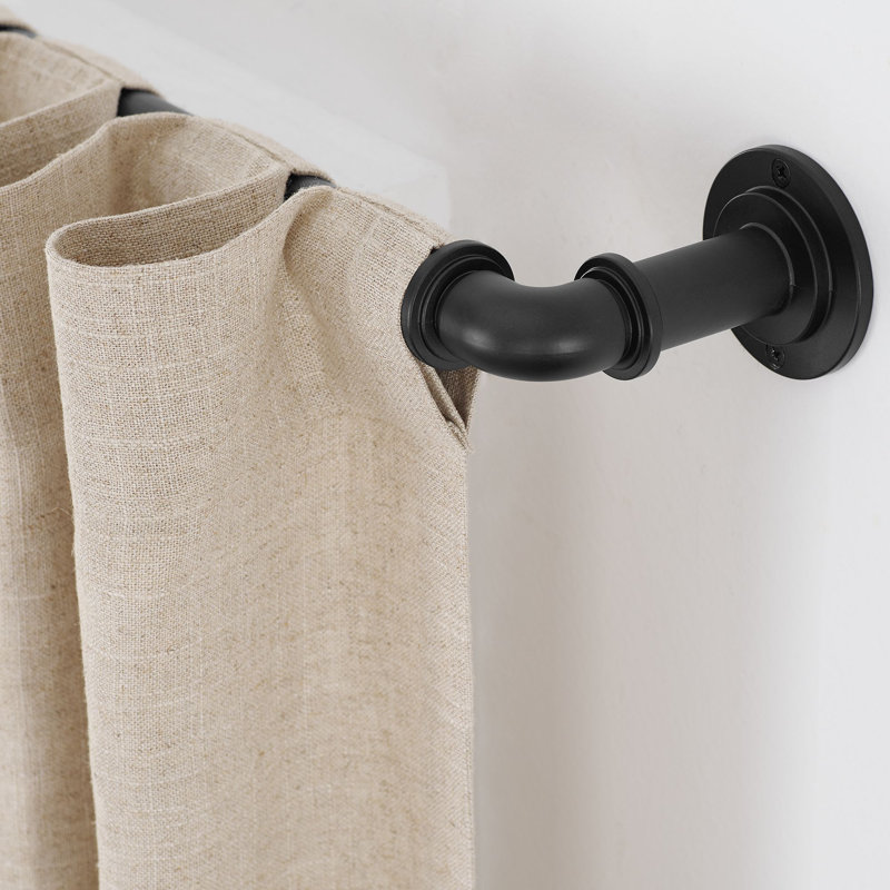 Matte Black Industrial Room Darkening Curtain Rod Set
