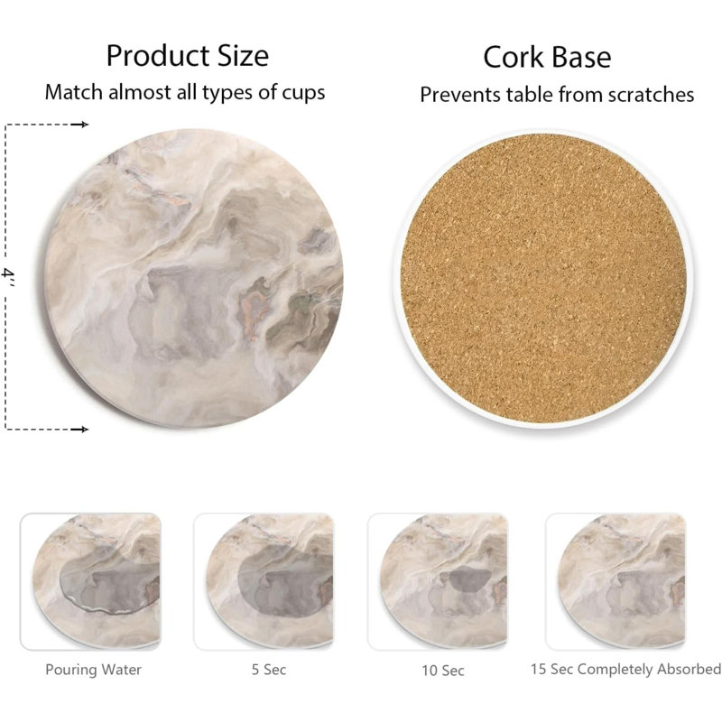 Ensemble de 6 sous-verres abstraits en marbre avec support, sous-verres en céramique absorbants pour boissons, sous-verres avec support en liège pour la protection de la table, cadeaux de pendaison de crémaillère pour nouvelle maison