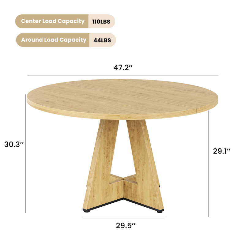 Table de salle à manger ronde pour 4 à 7 personnes, table de cuisine pour la salle à manger, Naturel