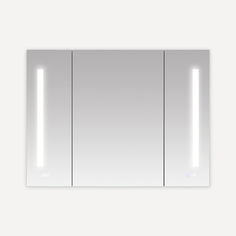 Donnelly 40" W x 30" H x 5" D LED Medicine Cabinet Defogger, 3X LED Lighted Vertically Adjustable Magnifying Mirror, Digital Clock, Electrical Outlets